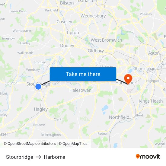 Stourbridge to Harborne map