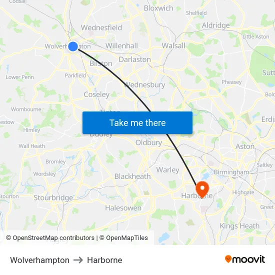 Wolverhampton to Harborne map