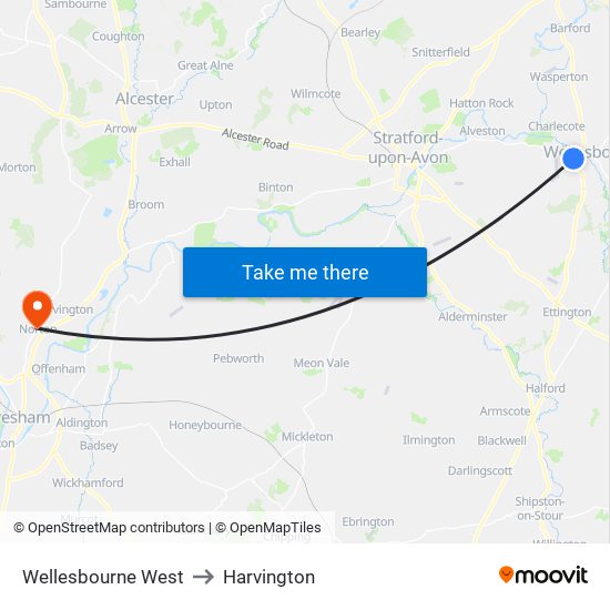Wellesbourne West to Harvington map