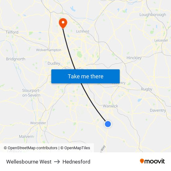 Wellesbourne West to Hednesford map