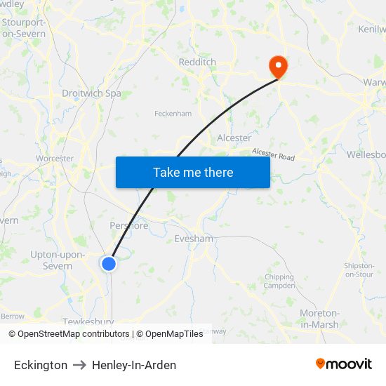 Eckington to Henley-In-Arden map