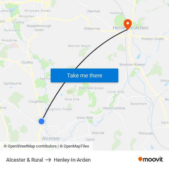 Alcester & Rural to Henley-In-Arden map