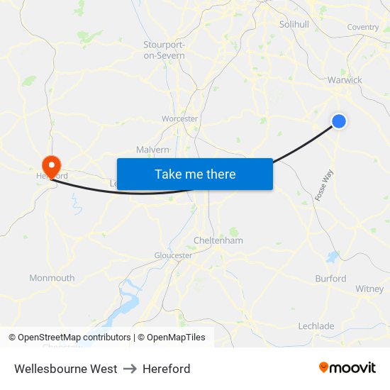Wellesbourne West to Hereford map