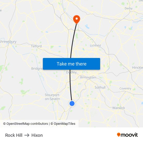 Rock Hill to Hixon map