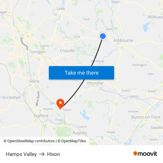 Hamps Valley to Hixon map