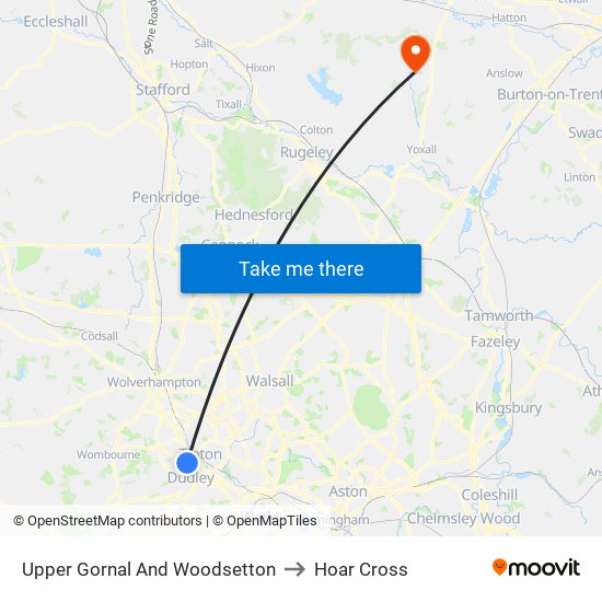 Upper Gornal And Woodsetton to Hoar Cross map