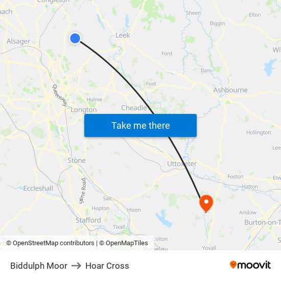 Biddulph Moor to Hoar Cross map