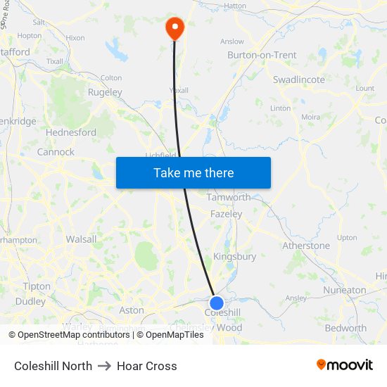 Coleshill North to Hoar Cross map