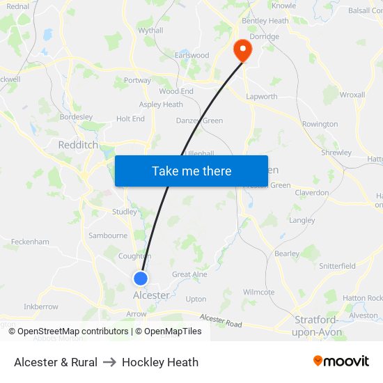 Alcester & Rural to Hockley Heath map