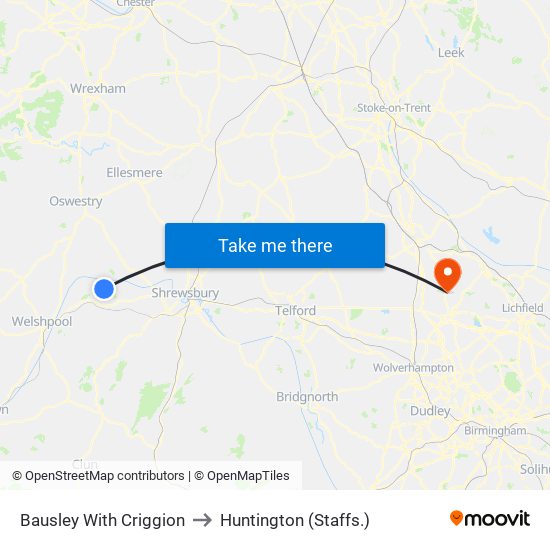 Bausley With Criggion to Huntington (Staffs.) map