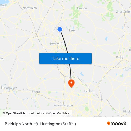 Biddulph North to Huntington (Staffs.) map