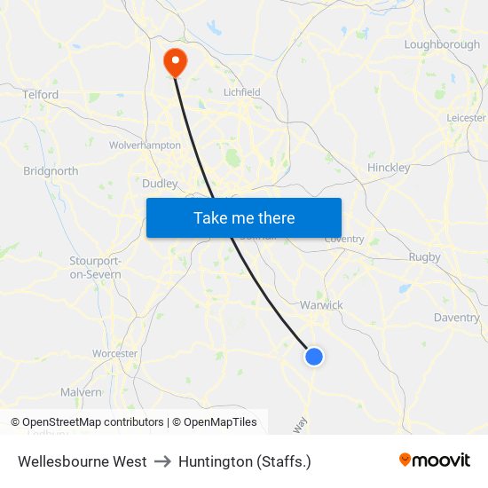 Wellesbourne West to Huntington (Staffs.) map