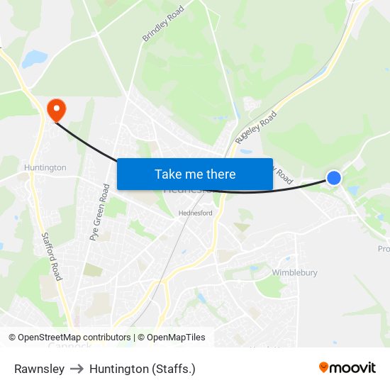 Rawnsley to Huntington (Staffs.) map