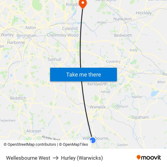 Wellesbourne West to Hurley (Warwicks) map