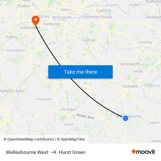 Wellesbourne West to Hurst Green map