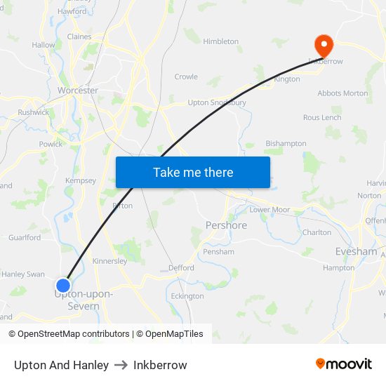 Upton And Hanley to Inkberrow map