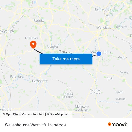 Wellesbourne West to Inkberrow map