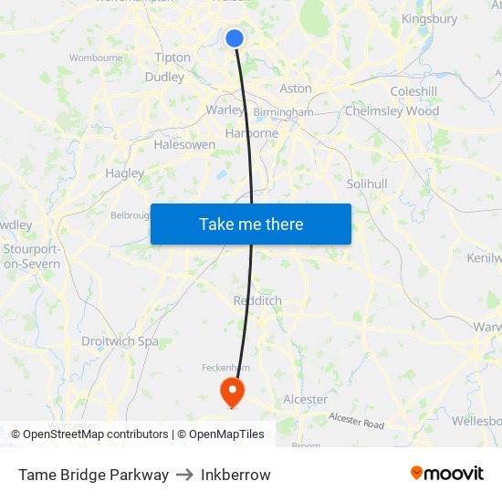 Tame Bridge Parkway to Inkberrow map