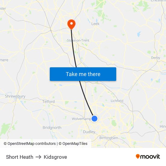 Short Heath to Kidsgrove map