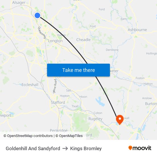 Goldenhill And Sandyford to Kings Bromley map