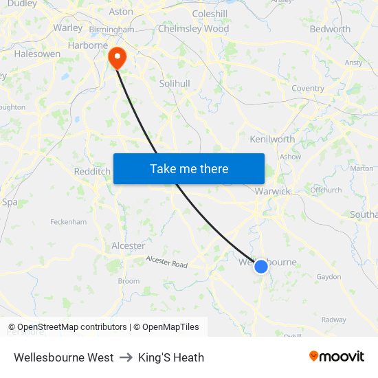 Wellesbourne West to King'S Heath map