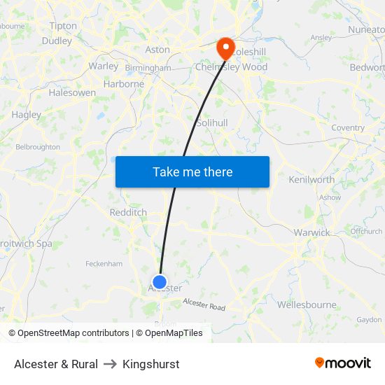 Alcester & Rural to Kingshurst map