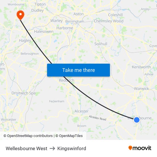 Wellesbourne West to Kingswinford map