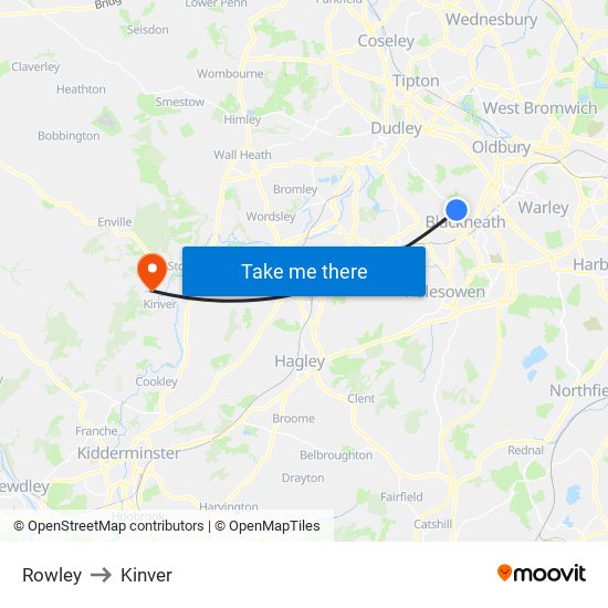 Rowley to Kinver map