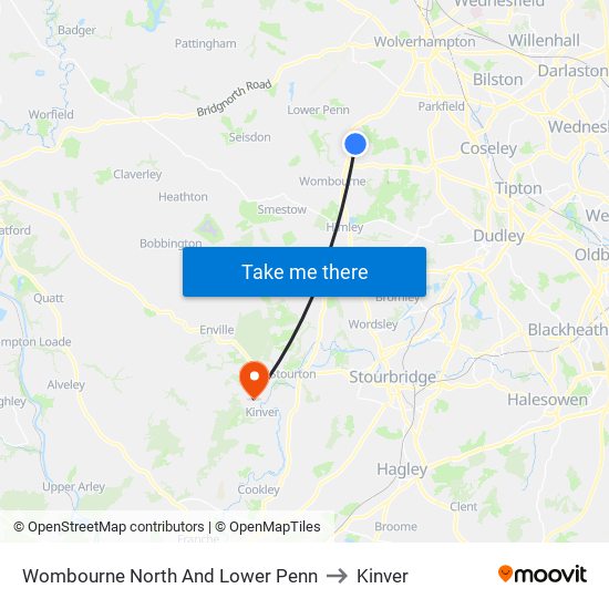 Wombourne North And Lower Penn to Kinver map