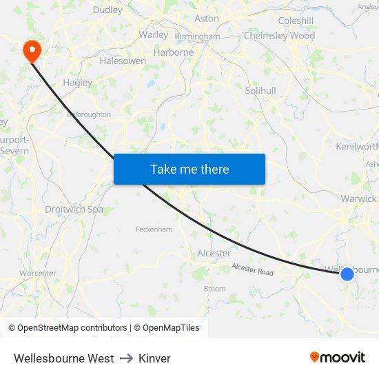 Wellesbourne West to Kinver map