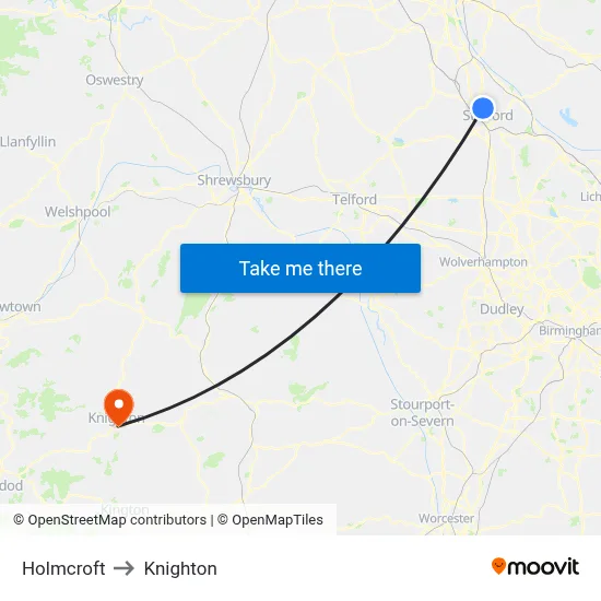 Holmcroft to Knighton map