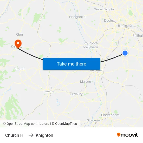 Church Hill to Knighton map