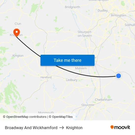 Broadway And Wickhamford to Knighton map