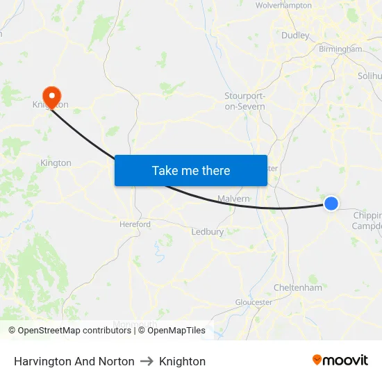 Harvington And Norton to Knighton map