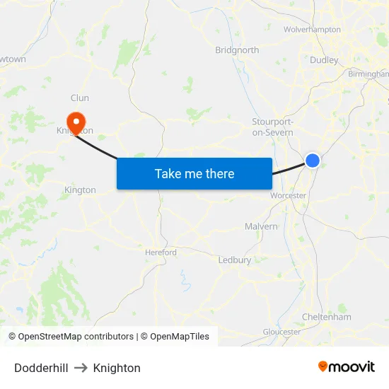 Dodderhill to Knighton map