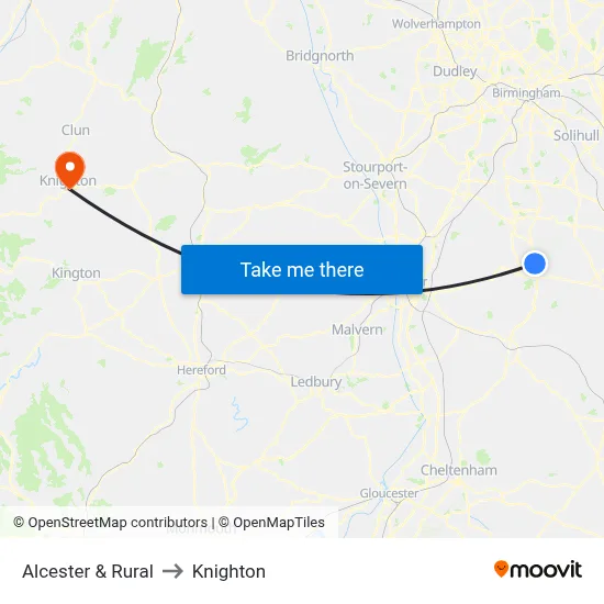 Alcester & Rural to Knighton map