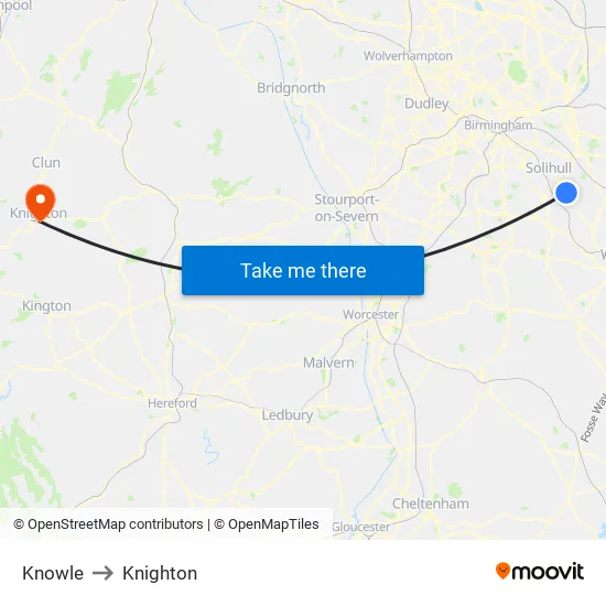Knowle to Knighton map
