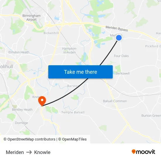 Meriden to Knowle map