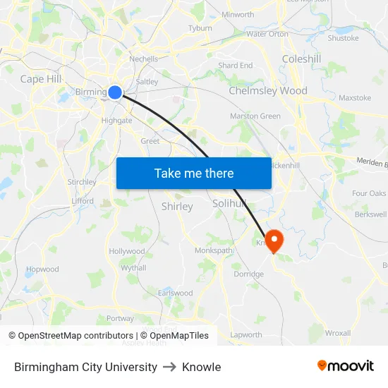 Birmingham City University to Knowle map