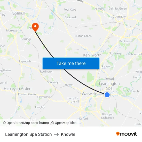 Leamington Spa Station to Knowle map
