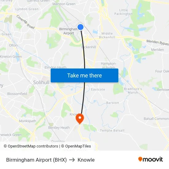 Birmingham Airport (BHX) to Knowle map