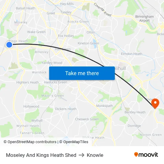 Moseley And Kings Heath Shed to Knowle map