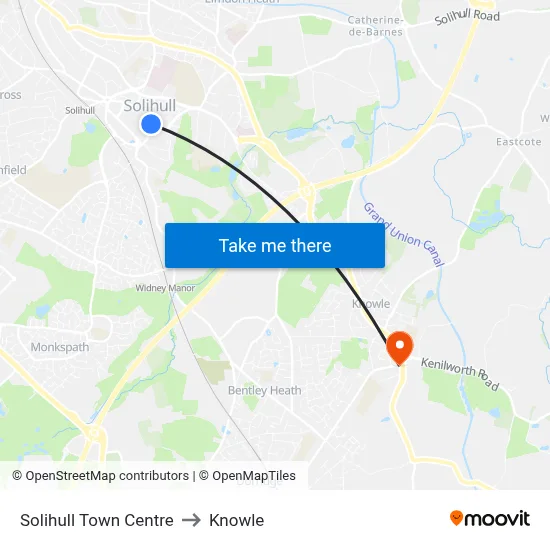 Solihull Town Centre to Knowle map