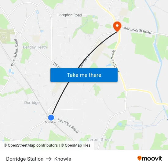 Dorridge Station to Knowle map