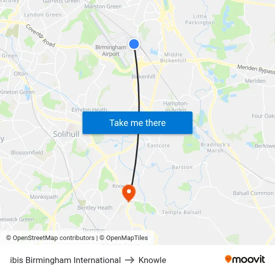 ibis Birmingham International to Knowle map