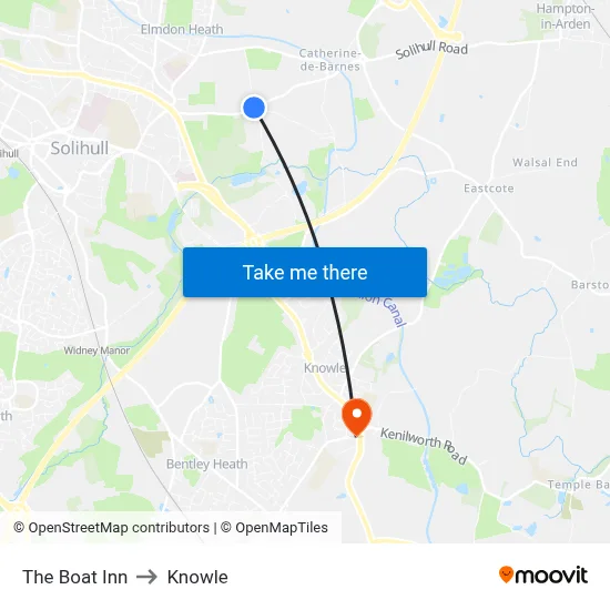 The Boat Inn to Knowle map