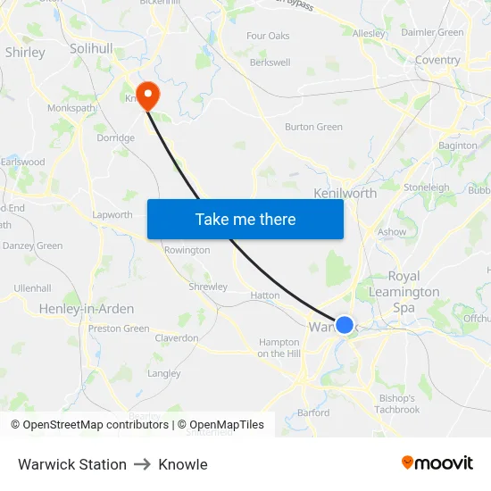 Warwick Station to Knowle map