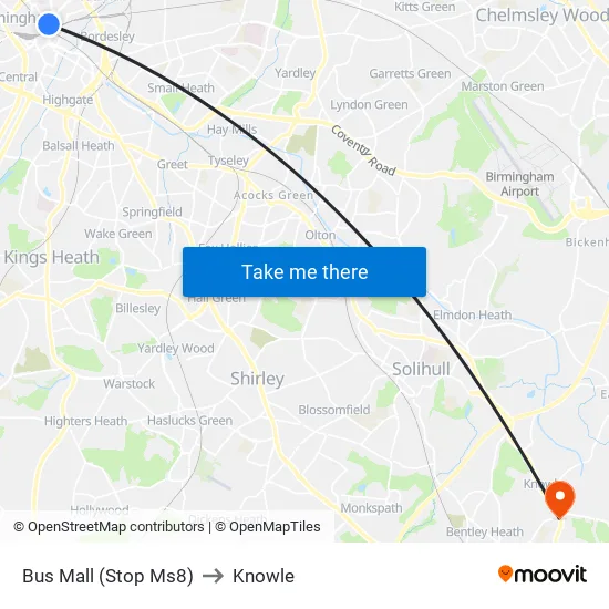 Bus Mall to Knowle map