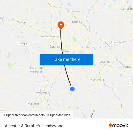 Alcester & Rural to Landywood map