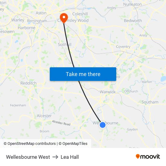 Wellesbourne West to Lea Hall map